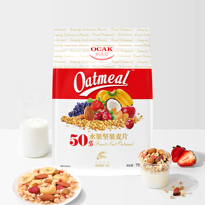 【欧扎克】50%水果坚果麦片即食袋装营养早餐燕麦片750g