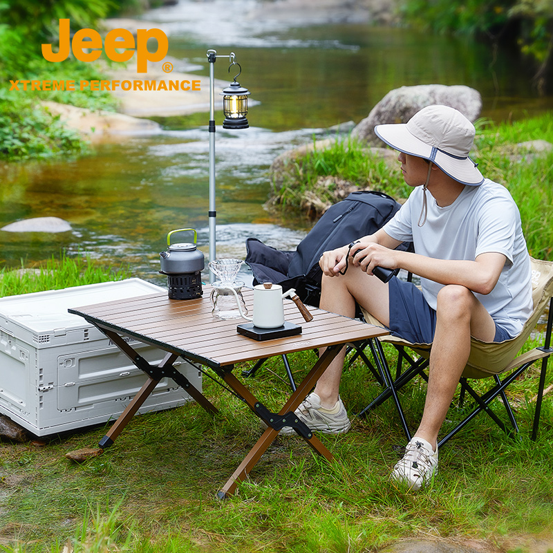 Jeep加厚铝合金蛋卷桌户外野餐露营桌子轻量便携折叠桌安装方便